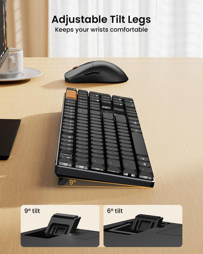 ProtoArc Mechanical Keyboard and Mouse, KM310 Wireless Rechargeable Aluminum Keyboard Mouse, 2.4G+Dual Bluetooth, Low Profile Keys, Red Switches, Multi-Device, for Windows/Mac - Black