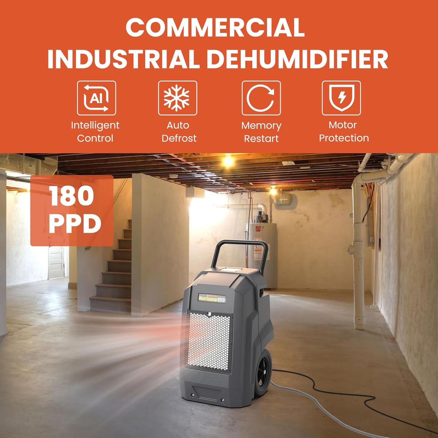 Abestorm Commercial Dehumidifier with Pump Drain Hose, 180 Pints Large Capacity Industrial Dehumidifier for Basements, Garages, Job Sites, 5 Years Limited Warranty, Grey