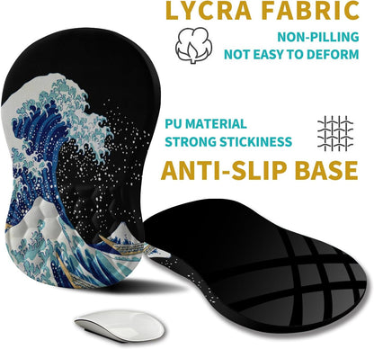 Hokafenle Ergonomic Mouse Pad Wrist Support, Wrist Rest Mousepad for Carpal Tunnel Pain Relief with Integrated Memory Foam Slope Massage Bulge (11.8x7.9 inch,Sea Wave