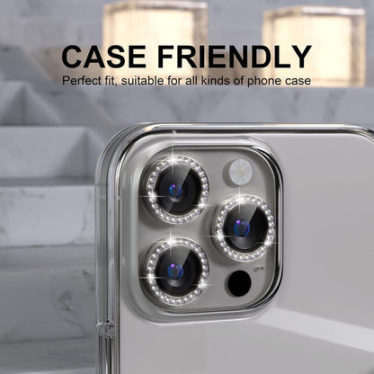 Choiche Compatible for iPhone 16 Pro/iPhone 16 Pro Max Camera Lens Protector Bling, 9H Tempered Glass Camera Cover Screen Protector Metal Ring Decoration Accessories (Diamond-Titanium Natural)