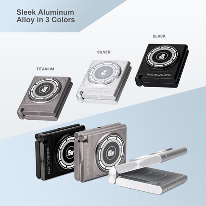 Fast Wireless Charging Station, Foldable for Travel w/Light, Modern All Aluminum Alloy Body, 4 in 1 Charger Compatible with MagSafe for Apple iPhone 16/15/14/13/12, AirPods and Apple Watch [Black]