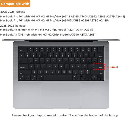 EooCoo Premium Keyboard Cover Skin Ultra Thin Protector Compatible with 2025-2021 MacBook Air 15" 13.6" M4 M3 M2 Chip, MacBook Pro 14" 16" M4 M3 M2 M1 Pro Max Chip, Clear
