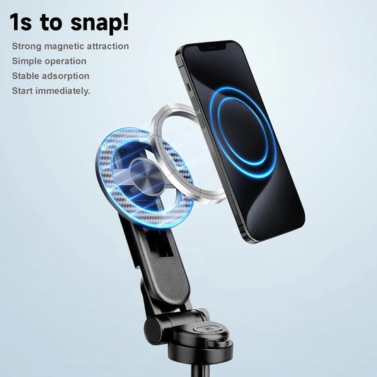 Magnetic Tripod for Phone with Remote Control, 3-in-1 Selfie Stick Handle Grip 360°Rotation Extendable Stand for iPhone Android Phones