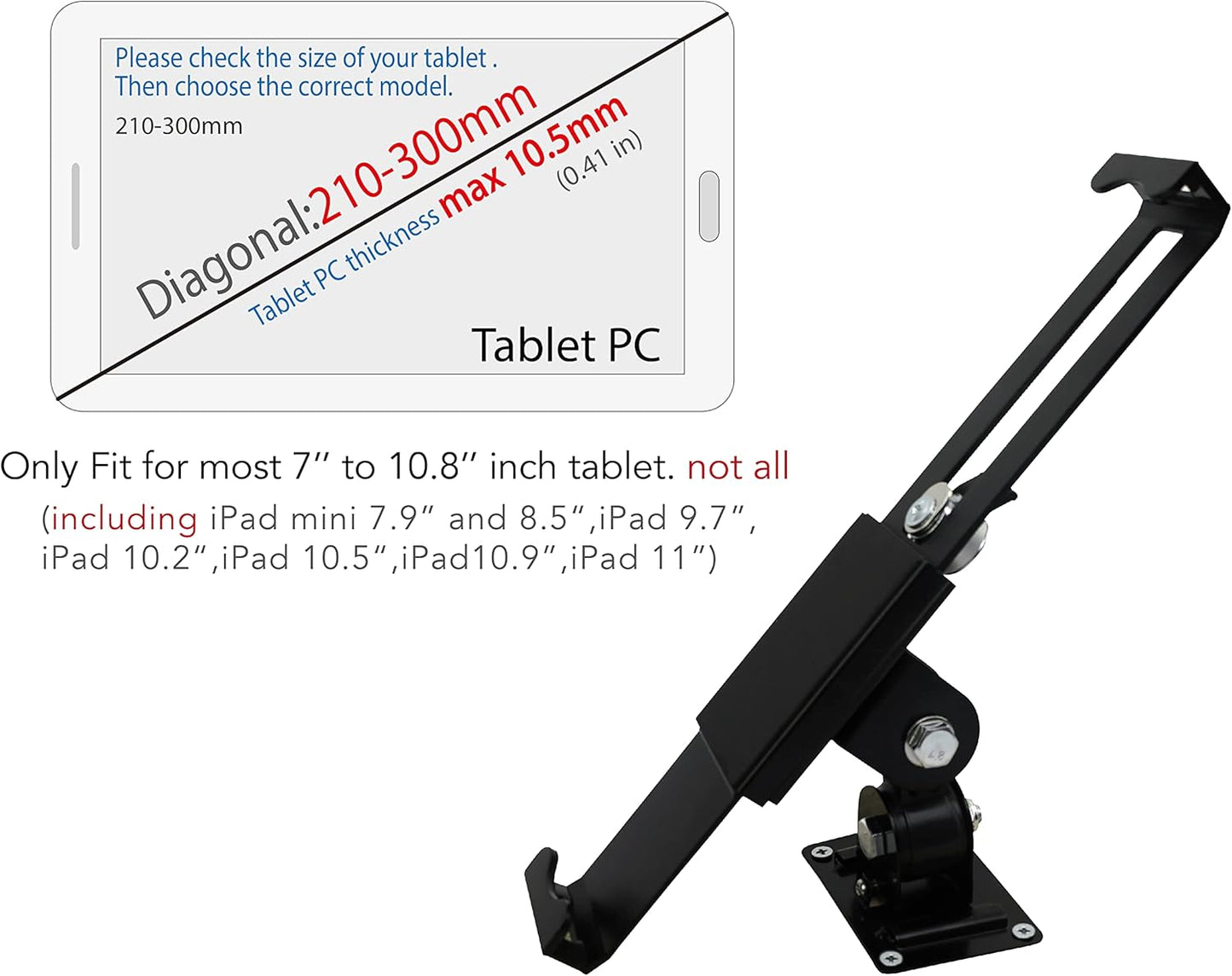 Tablet Wall Mount Holder with Lock and Key, Rotate Design Arbitrary Adjustment,Multi Angle,Bracket for Most 8 to 10.4 Inch,and for iPad Air &10.2,10.9,Pro 11 Galaxy tab,and More (Black)