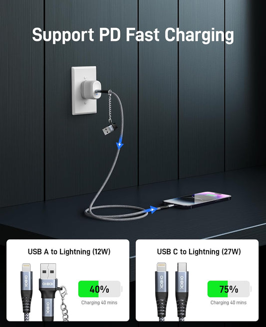 USB C to Lightning Cable Fast Charging 2Pack 6ft [Apple MFi Certified] iPhone Charger Cable Compatible with iPhone 14/13/12/11 Pro Max and USB C Female to USB A Male Adapter with Keychain
