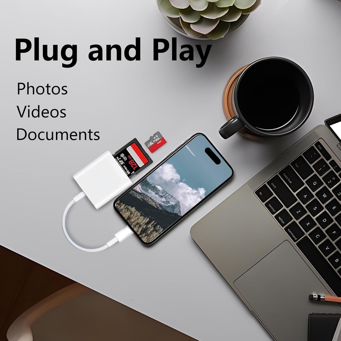 USB C SD Card Reader for iPhone 15 16, Dual Card Slots Micro SD Card Reader USB C Support SD and TF Memory Card Adapter, Trail Camera Viewer Memory Card Reader for iPhone/iPad/MacBook/Mac/Android