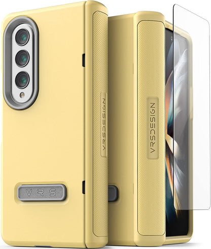 VRS DESIGN Terra Guard Modern for Galaxy Z Fold 4 5G (2022), Premium Modern Neat Style [Anti Scratch Hinge Protection] Case with Tempered Glass Screen Protector (Lemonade)