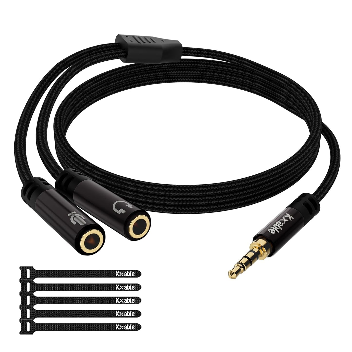 1/8inch Aux Headphone Splitter 2 Way Cable 3FT, 3.5mm 1 Male to 2 Female Mic and Audio Y TRRS Adapter, Compatible with Headset Earphone Switch 2/PS4/PS5 Steam Deck Xbox PC Laptop Phone Tablet Gaming