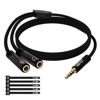 1/8inch Aux Headphone Splitter 2 Way Cable 2FT, 3.5mm 1 Male to 2 Female Mic and Audio Y TRRS Adapter, Compatible with Headset Earphone Switch 2/PS4/PS5 Steam Deck Xbox PC Laptop Phone Tablet Gaming