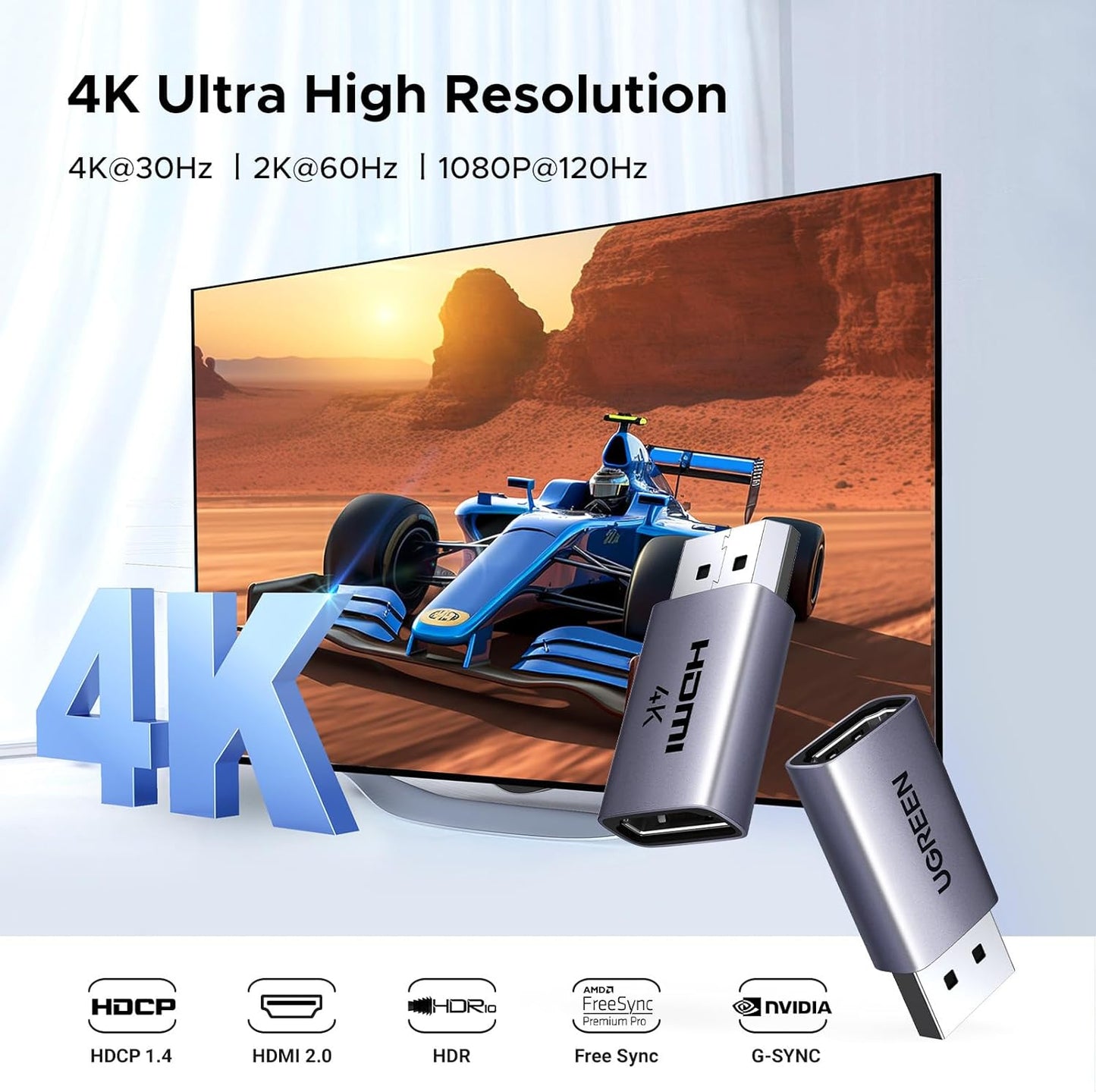 UGREEN 4K DisplayPort to HDMI 2-Pack Adapter Unidirectional Display Port 1.2 to HDMI 1.4 Male to Female Converter Aluminum Adapter Compatible with Desktop, Laptop, Monitor, HDTV, AMD, NVIDIA