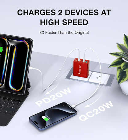 2Pack USB C Fast Charger Block, 50W 5-Port Type C Wall Charger Brick, Multiport Charging Plug Power Adapter Brick Cube for iPhone 16/15/14/13/12, Pad Mini/Pro, Galaxy S23 S22