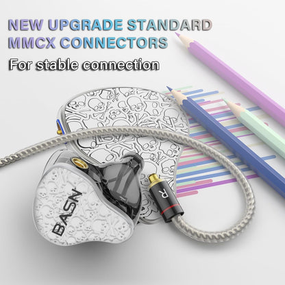 BASN Bmaster5 in Ear Monitors, 5 Drivers Drummer Headphones with Powerful Bass, Noise Isolation IEM Earbuds with Detachable MMCX Sliver-Plated OFC Cable for Musicians (Glacier White, MMCX)