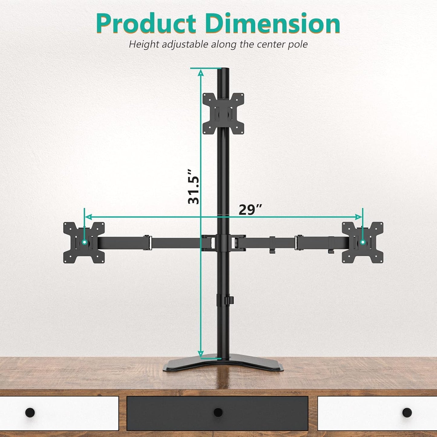 WALI Triple Monitor Stand, Free Standing Three Monitor Desk Mount Fully Adjustable, Fits 3 Screens up to 27 inch, 22 lbs Weight Capacity per Arm (MF003S), Black