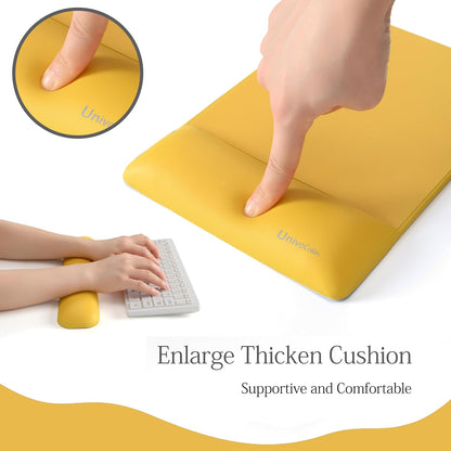 UnivoColors Design-Wave Set of Keyboad Wrist Rest & Mouce Pad,Artificial Sheepskin+Memory Foam+Ergonomic+Anti-Slip Gel, Resilience Support During Work and Gaming,Keyboard Accessory,Yellow