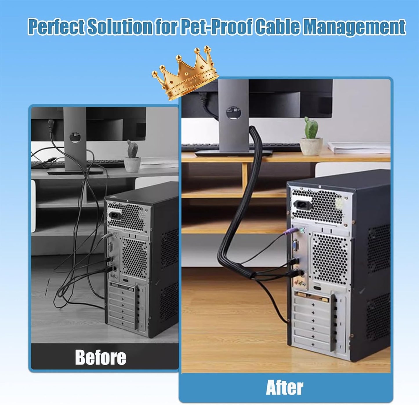 1 inch Cord Protectors from Pets No Chew, 10ft Wire Protector Cord Covers for Pets, Flexible Cable Sleeve Cord Management for TV Computer Wires