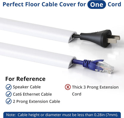 Cord Cover Floor 6ft White, PVC Floor Cable Cover, Cord Hider Floor Cord Protector Prevent Cable Trips & Protect Wires, Floor Cable Management Hide Cords on Floor, Cord Cavity -W0.47 x H0.28