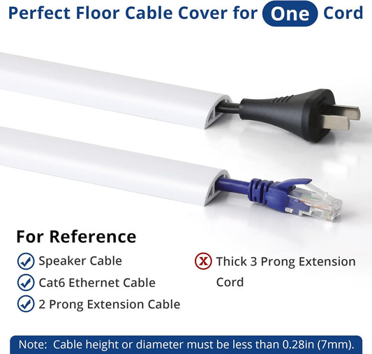 Cord Cover Floor 6ft White, PVC Floor Cable Cover, Cord Hider Floor Cord Protector Prevent Cable Trips & Protect Wires, Floor Cable Management Hide Cords on Floor, Cord Cavity -W0.47 x H0.28