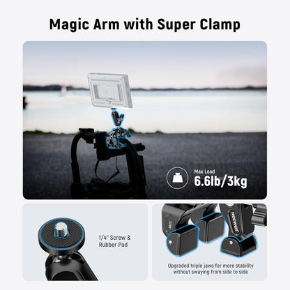NEEWER Super Clamp with 3" Dual Ballhead Magic Arm, Camera Phone Clamp Mount with 1/4" 3/8" Threads, Cold Shoe, Phone Holder, Action Camera Adapter Compatible with GoPro DJI iPhone 16 15 Pro Max, ST88