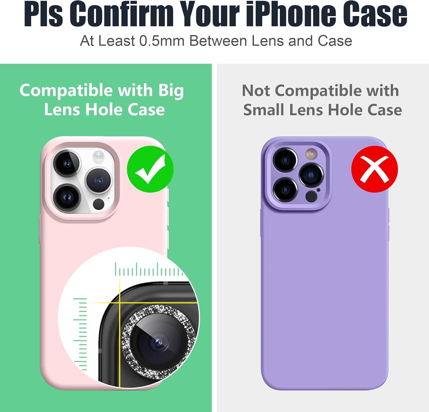 AGVEE 3+3 6 Pack for iPhone 16 Pro 6.3" / 16 Pro Max 6.9" Camera Lens Cover Protector, Bling Glitter & CD-Textured Metal Ring 9H Tempered HD Glass Camera Cover Protector Film, Glitter-Black