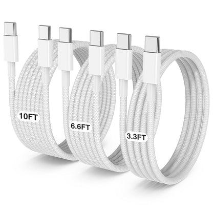 3-Pack Grey [3.3FT+6.6FT+10FT] 60W USB C to USB C Cable, Type C Fast Charging Cable for iPhone 16 15 Pro Plus Pro Max，for Galaxy S24 S23, for iPad Pro/Air, for MacBook Pro/Air and More