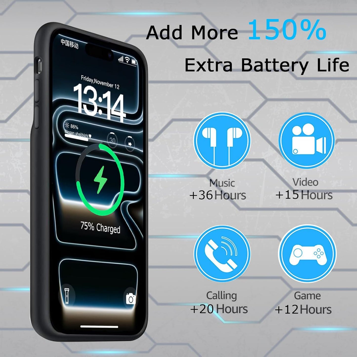 Battery Case for iPhone 17 Pro Max, Upgraded 12000mAh Rechargeable Portable Extended Battery Pack Supported Qi Wireless Charging Case Compatible with iPhone 17 Pro Max (6.9 inch) Charger Cover (Black)