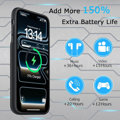 Battery Case for iPhone 17 Pro Max, Upgraded 12000mAh Rechargeable Portable Extended Battery Pack Supported Qi Wireless Charging Case Compatible with iPhone 17 Pro Max (6.9 inch) Charger Cover (Black)