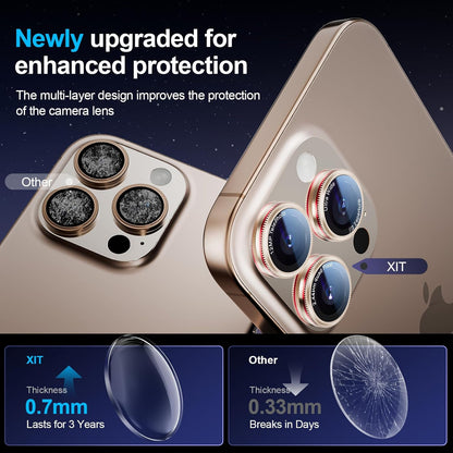 X-it 2 Pack Camera Lens Protector, Shatterproof Anti-Scratch Ultra HD Camera Protector, Anti-Glare Tempered Glass Lens Protector for iPhone 16 Pro Max/16Pro/15 Pro Max/15Pro/14 Pro Max/14Pro,GoldenRed