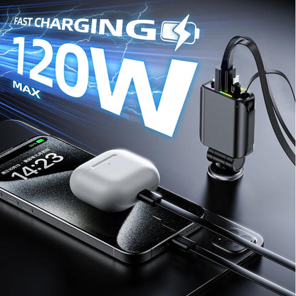 [2025 Ultra-Slim, 75% Less Space] Retractable Car Charger with Starlight, Max 120W USB C Car Charger Adapter, Cars Phone Chargers Fast Charging, Car Chargers for iPhone 16 15 Pro Max Plus and Android