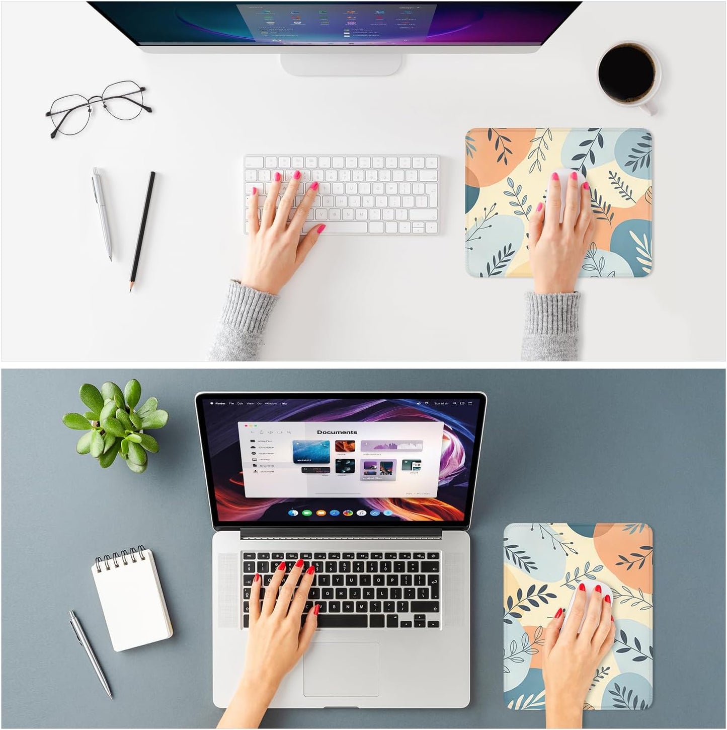 ITNRSIIET Mouse Pad Non-Slip Rubber Base Smooth Surface Stitched Edges Waterproof Durable Compatible with All Mice for Office & Gaming, Desk Accessory, 10.2x8.3x0.12 inch, VividFoliage