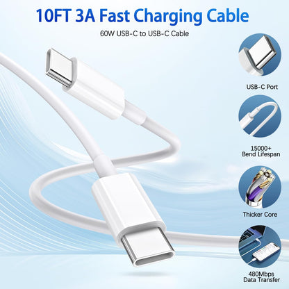 2Pack iPhone 16 15 Chargers,Dual Port Fast Wall Chargers Block with 10FT USB C to C Cable Cord Charger Fast Charging for iPhone 16e/16 Pro Max/16 Pro/16 Plus/15/15 Pro Max/15 Pro/15 Plus/iPad