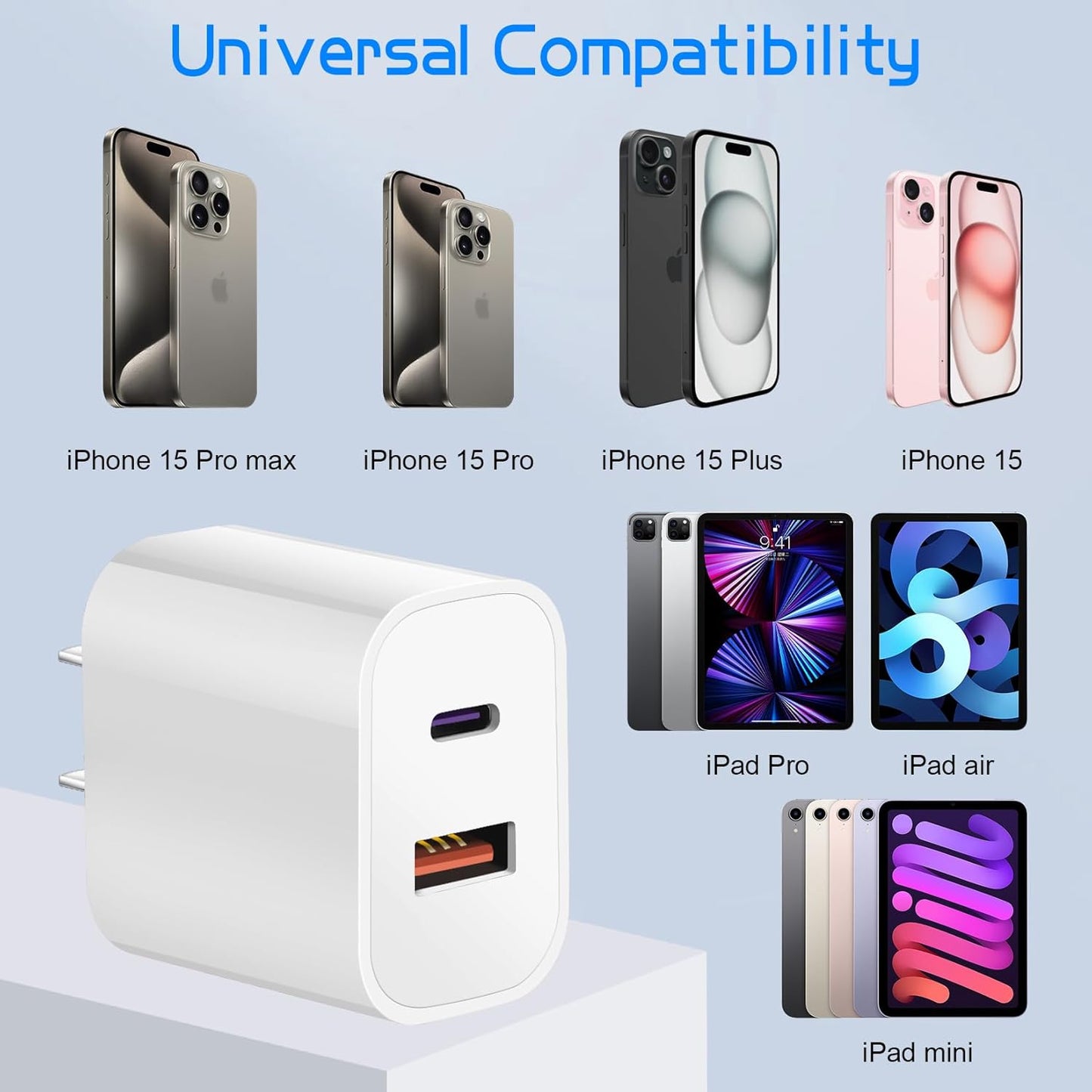 Dual Port A/C Charger for iPhone 16 15,Double A/C iPhone 16 15 Charger Fast Charging Block,2Pack Quick USB C Wall Chargers Adapter,10FT USB C Cable for iPhone 16/16 ProMax/16e/15 Plus/15 Pro,iPad Pro