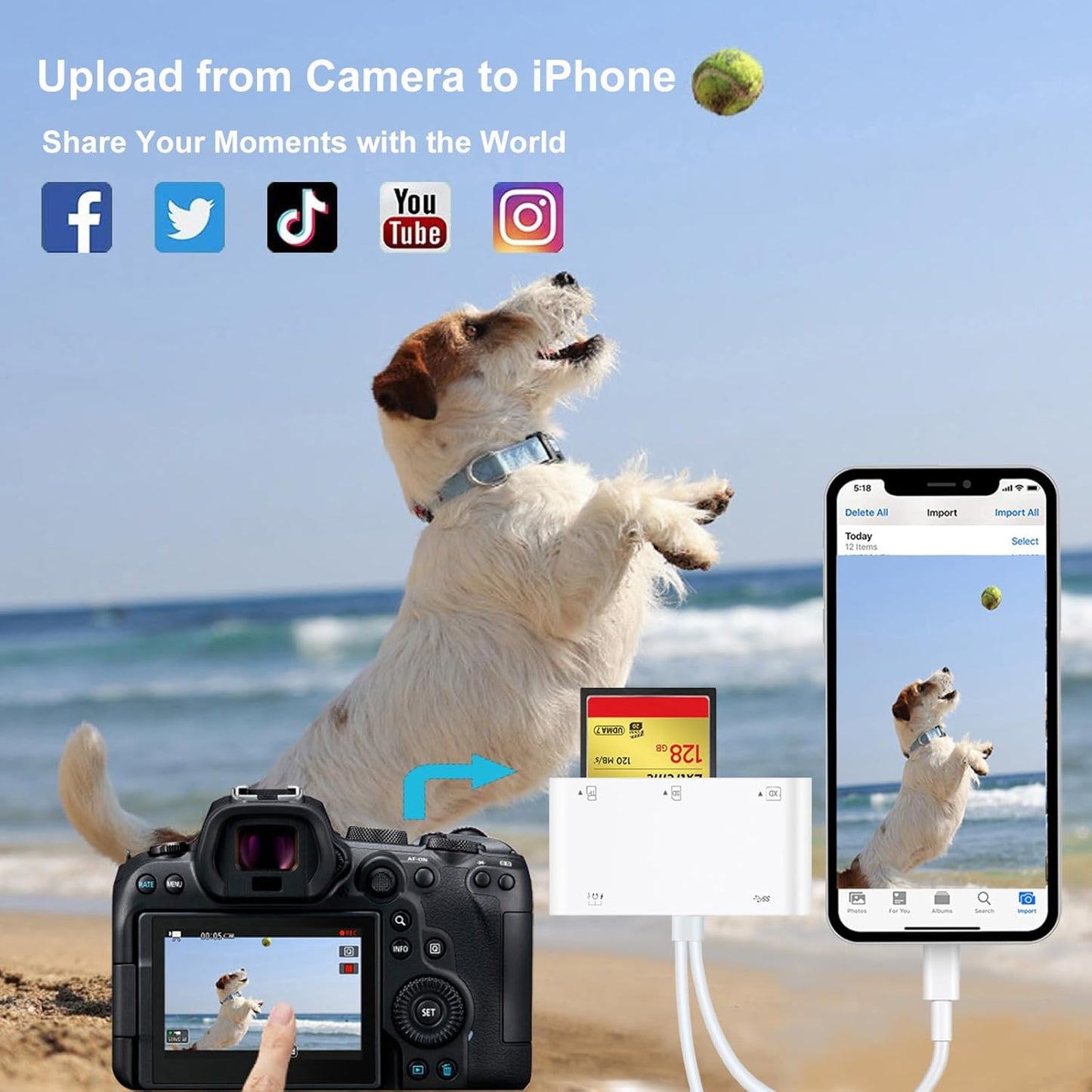 9-in-1 Memory Card Reader Universal Card Reader for iPhone/iPad, CF/SD/MicroSD/MS/XD Card Reader & USB OTG Adapter with USB/USB-C/Lightening Connector for iPhone 16/iPad Pro/Samsung Galaxy/MacBook etc