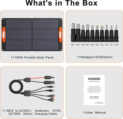 N-Type 16BB 100W Portable Solar Panel 18V ETFE Portable Foldable Solar Charger NextGen 25% High Conversion Folding Solar Panel for Camping Outdoor RV