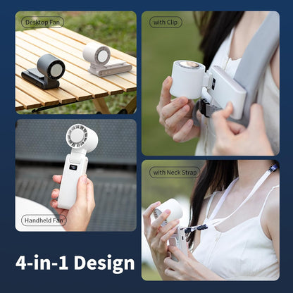 OTPEIR Portable Handheld Turbo Fan with Cooling Tech, Digital Display, 100-Speed Control, Rechargeable 4-in-1 Personal Fan for Travel, Outdoor, Office (White)