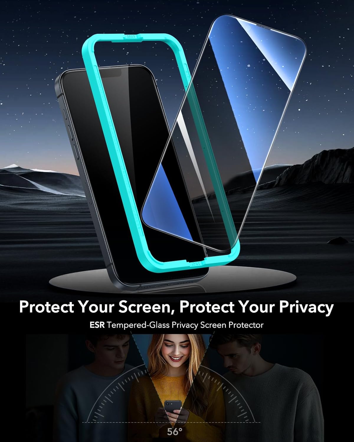 ESR 3 Pack for iPhone 16e/ iPhone 14/ iPhone 13/ iPhone 13 Pro Privacy Screen Protector, Anti-spy Tempered-Glass Privacy Screen Protector, Micro-curved Edges, Case Friendly