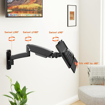 Keyboard Tray Wall Mount,Sit-Stand 26 Inch Keyboard and Mouse Stand,Height Adjustable Typing Platform,360 Degree Rotation, Holds up to 19.8 lbs, Black