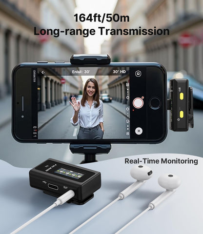 FULAIM X6 Wireless Lavalier Microphones with 4 Transmitter for iPhone, iPad, Android, Camera, Lapel Mic with 48KHz 24Bit, Noise Cancellation for Video Recording, Vlog, YouTube, TikTok