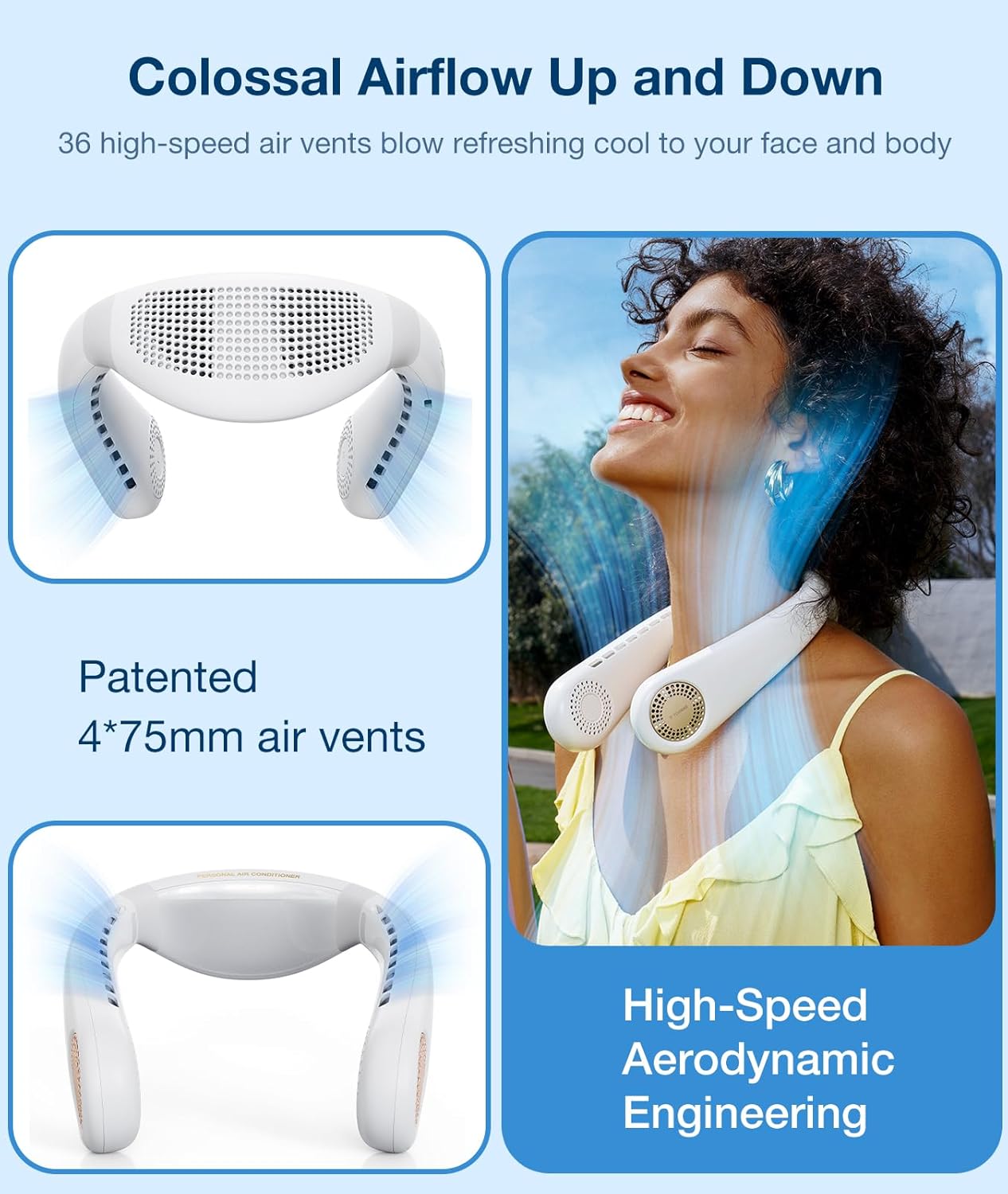 TORRAS COOLiFY Air Neck Fan Air Conditioner, 3D Airflow, Light Portable Fan Rechargeable, Personal Cooling Fan Travel Essentials, Work, Travel, Camping, White
