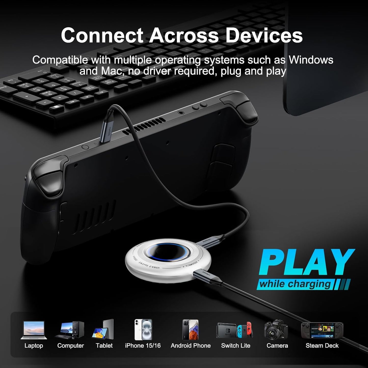 FP108 2TB Magnetic Portable SSD, External Solid State Drives with PD-100W and 2050MB/s USB-C 3.2 Gen 2x2, Play While Charging, Compatible with iPhone 16/15 Pro Max, Android, PC, Mac, Switch Lite