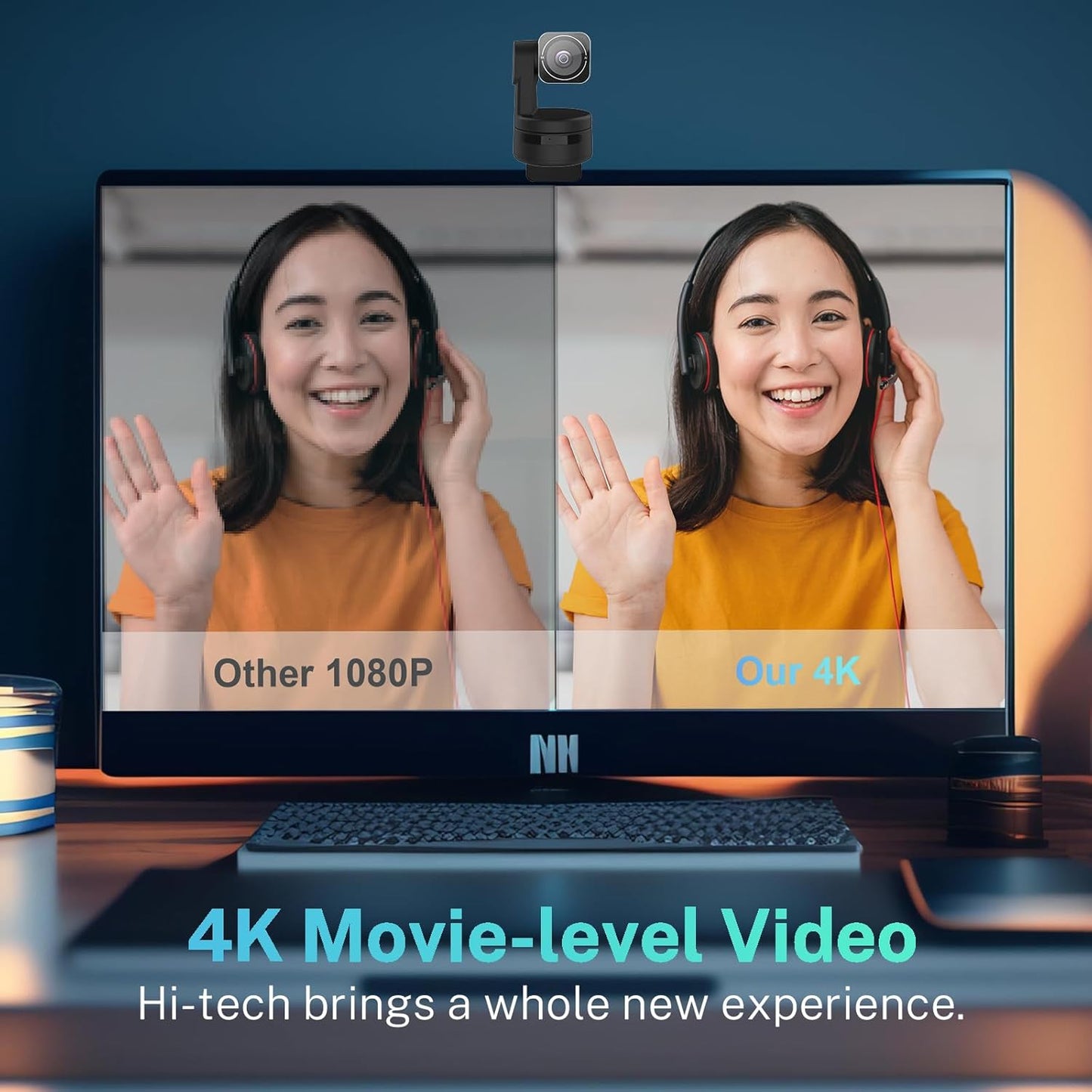 USB C Webcam PTZ Webcam, 4K Streaming Web Camera with Folded Bracket, 3X Digital Zoom with Remote Control, One Click Mute for Privacy Protection, Works with Zoom,OBS,TikTok,YouTube,etc