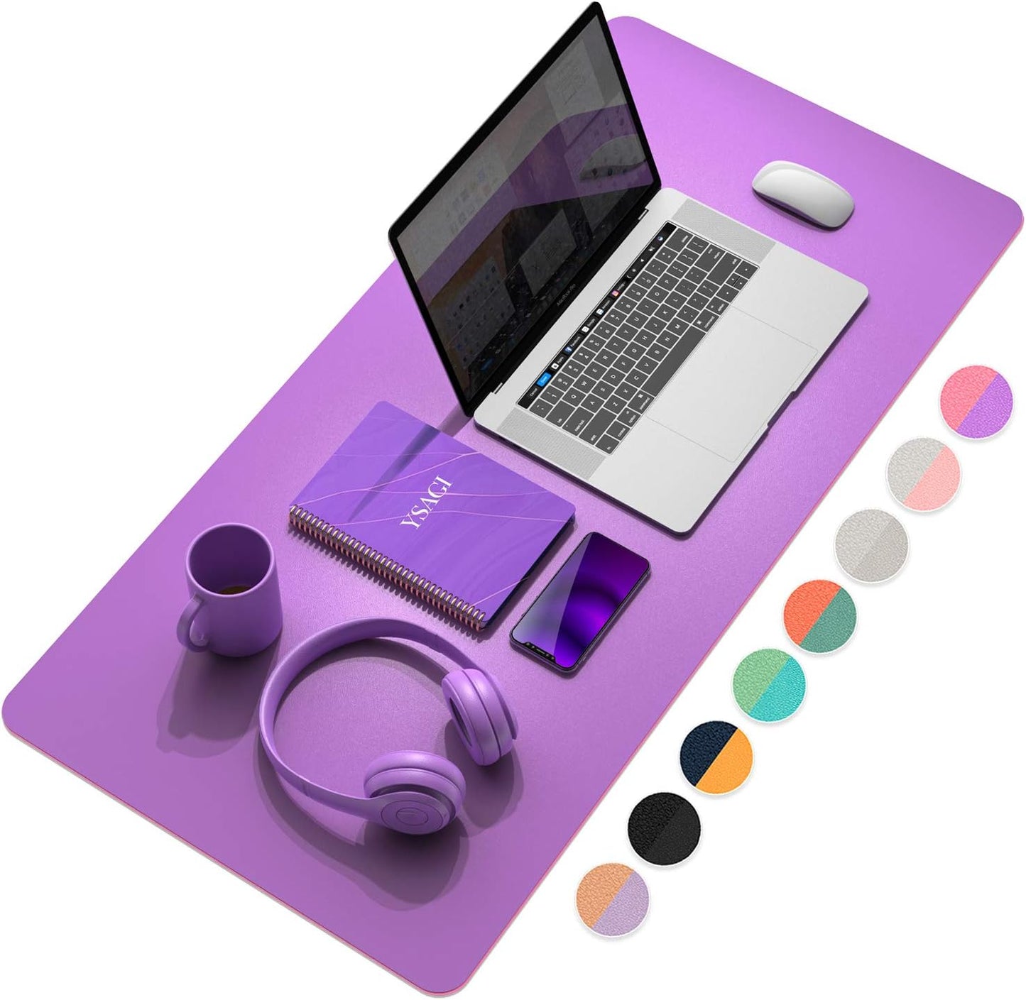 YSAGi Desk Mat, Waterproof Mouse pad for Desk, Leather Desk Pad Large for Keyboard and Mouse,Dual-Sided Mouse Mat for Office (35.4" x 17", Aconite Violet+Eosine Pink)