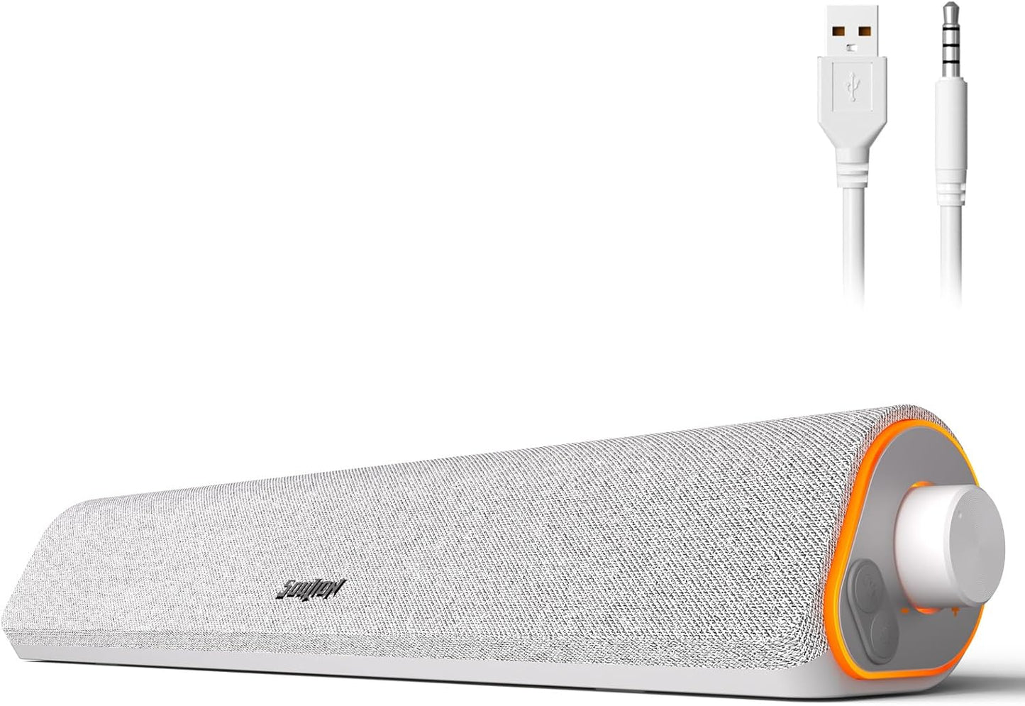 SOULION R50 Bluetooth Computer Speakers for Desktop PC Monitor White,Wired USB Powered 3.5mm Aux PC Speakers Sound Bar,4 Modes LED Lights with Switch Button,Surround Sound Soundbar for Computer