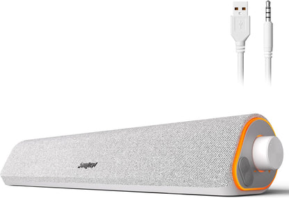 SOULION R50 Bluetooth Computer Speakers for Desktop PC Monitor White,Wired USB Powered 3.5mm Aux PC Speakers Sound Bar,4 Modes LED Lights with Switch Button,Surround Sound Soundbar for Computer