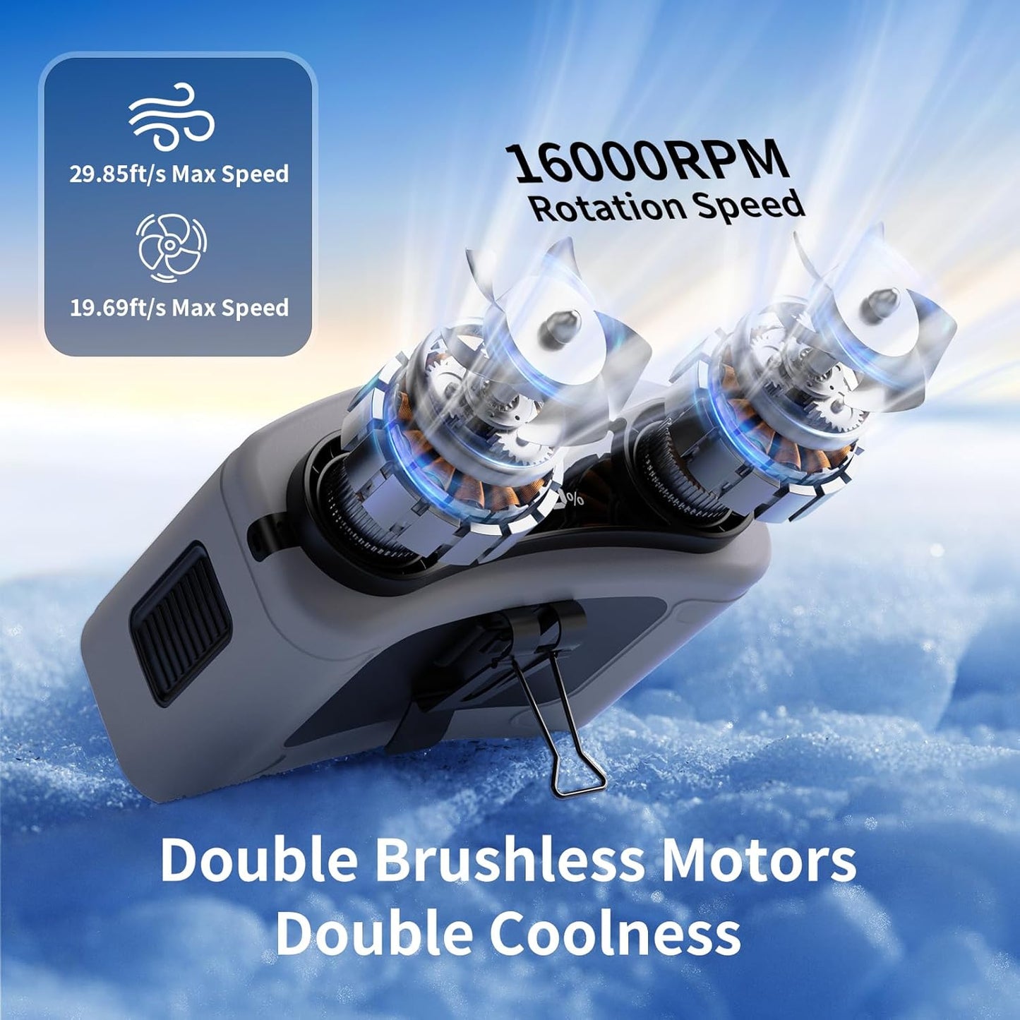 Socool 20000mAh Portable Waist Fan Clip on Wearable Belt Personal Fan Rechargeable, 40H Cooling Battery Operated with 10 Speeds & Dual Air Outlets, Neck Fans Hanging for Outdoor Jobsite Camping