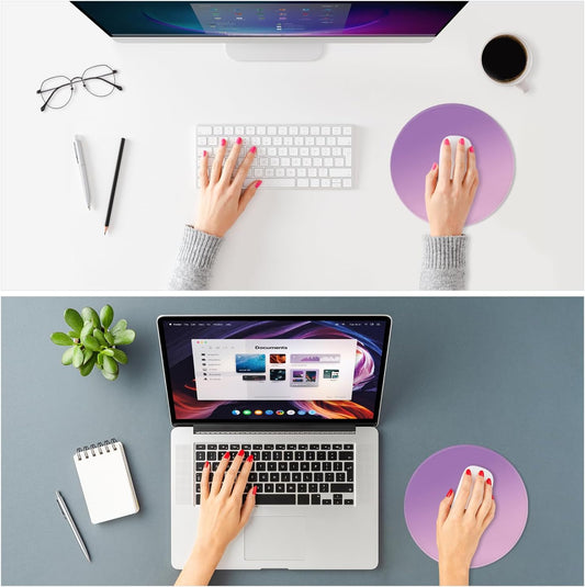 ITNRSIIET Mouse Pad Non-Slip Rubber Base Smooth Surface Stitched Edges Waterproof Durable Compatible with All Mice for Office & Gaming, Desk Accessory, Diameter 8.7 inch, Lilac Gradient