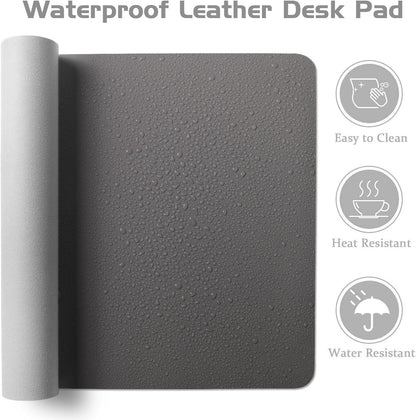Aothia Leather Desk Pad Protector, Office Mat, Large Mouse Pad, Laptop Desk Pad, Non-Slip PU Leather Blotter, Waterproof Writing Pad for Office and Home (Gray, 47" x 17")