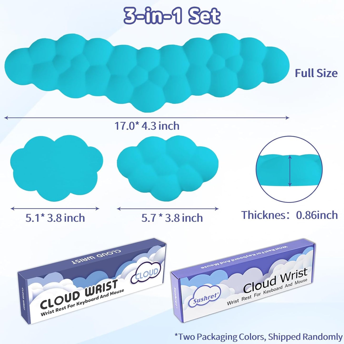 Cloud Wrist Rest for Keyboard and Mouse, Memory Foam PU Leather Keyboard Wrist Rest with Ergonomic Support, Non-Slip Base, Cute Arm Rest Pad & Palm Cushion, Office Desk Accessory, Scuba Blue