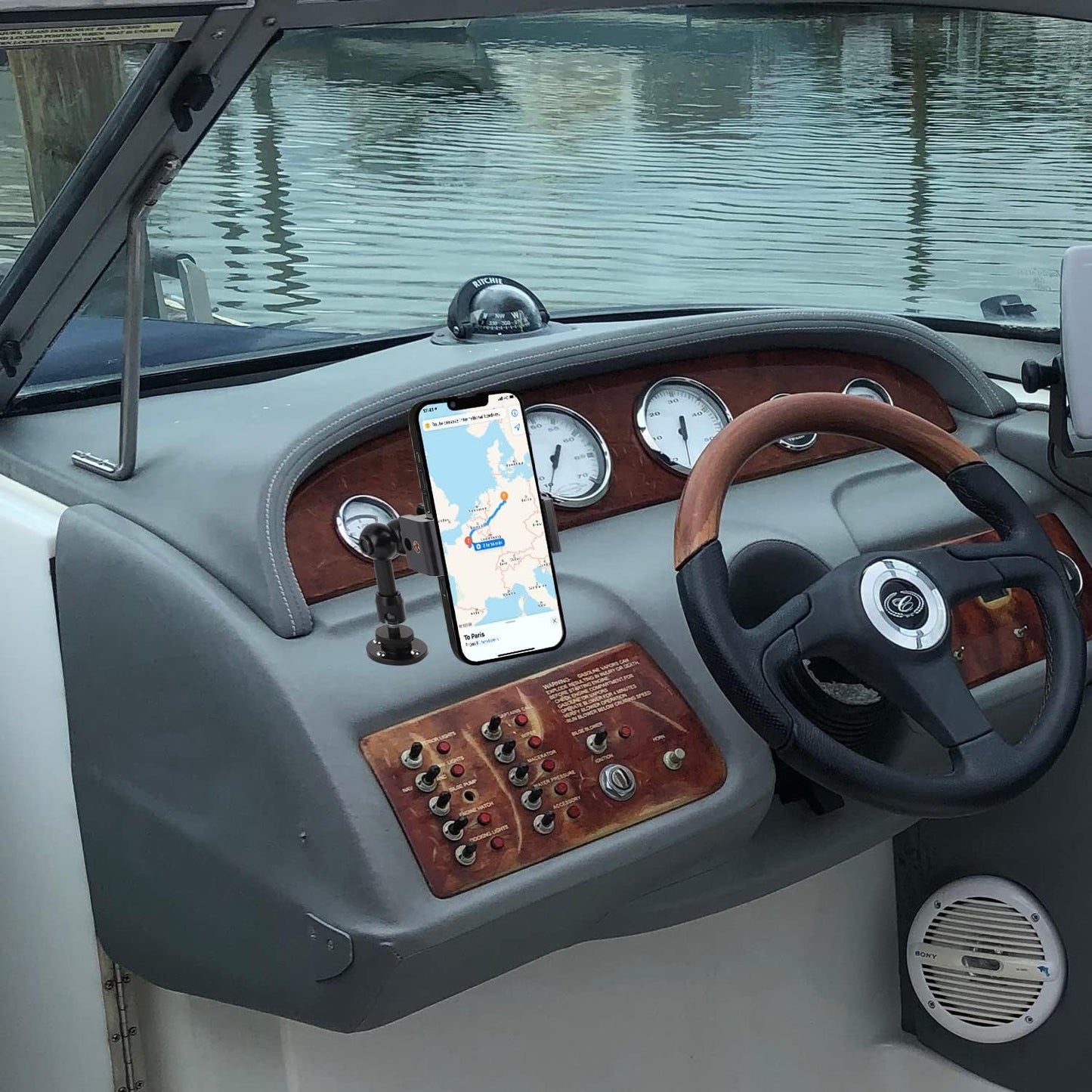 Drill Base Truck Phone Stand for 3.5~7.5 inches iPhone/HTC/LG/Nexus/Huawei/Smart Phones, Fit for Truck, Car,Van, Vehicles, 360°Adjustable Aluminum Alloy Mount