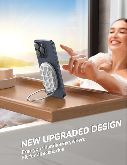 JOYROOM Suction Cup Phone Mount, Magsafe Phone Grip with Pull Ring, Phone Suction Grip for iPhone Samsung Android, Cell Phone Grip Holder for Creators, Selfies, Fitness(White)