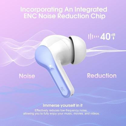Wireless Earbuds, Bluetooth 5.4 Headphones HiFi Stereo, Bluetooth Earbuds with ENC Noise Cancelling Mic, IP7 Waterproof in Ear Earphones, 48H, LED Display Ear buds for Pad Workout Sports, White Purple